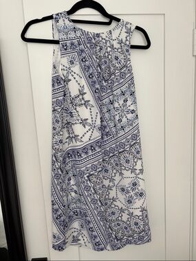 H&M White and Navy Blue Printed Sleeveless Dress